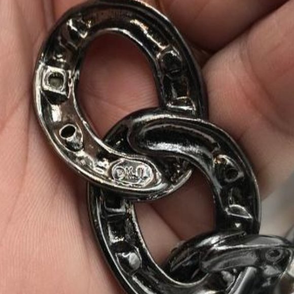 Vintage Kenneth Jay Lane (KJL) Gun Metal Rhinestone Chain Link Necklace - Picture 3 of 8